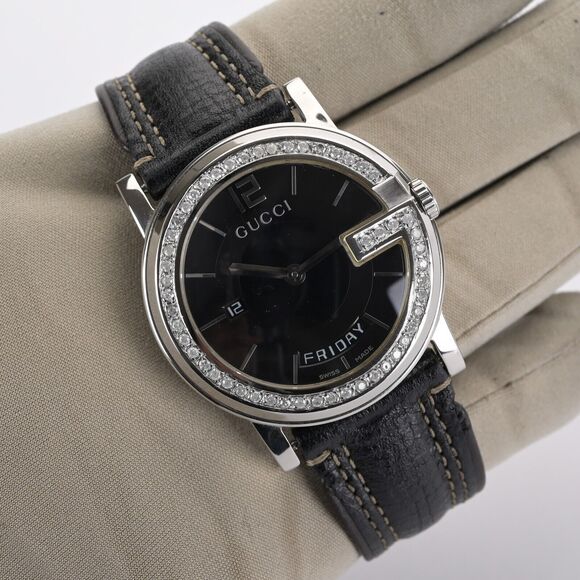 Gucci G Day Date 101M 2+ Carat Diamond Bezel Black 40mm Men's Watch - Picture 1 of 10